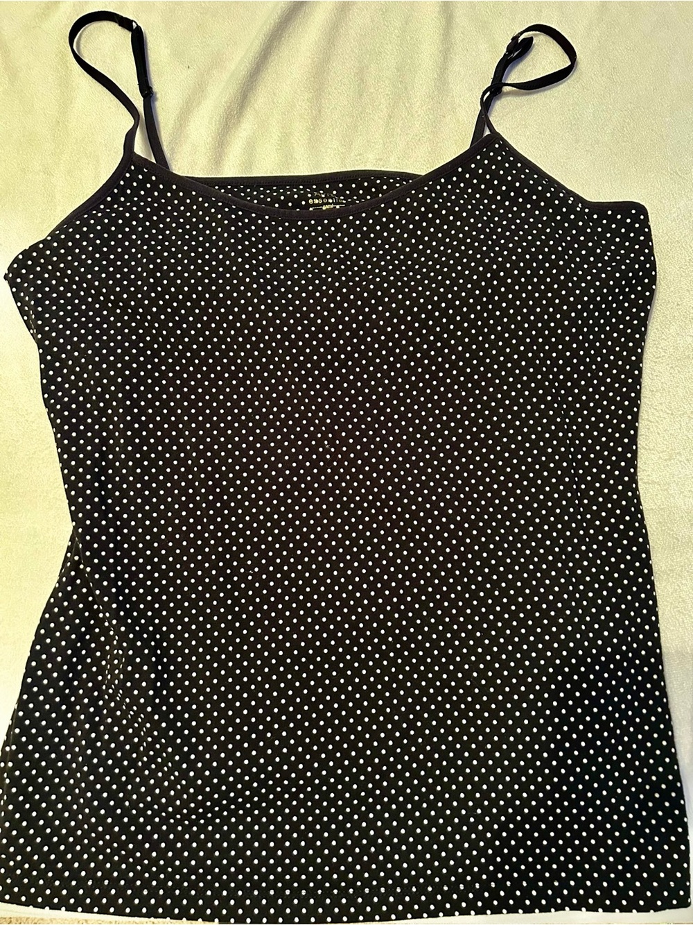 Apt 9 Essentials Black Polka Dot Spaghetti Strap Tank Top w/Built in Bra Sz XL